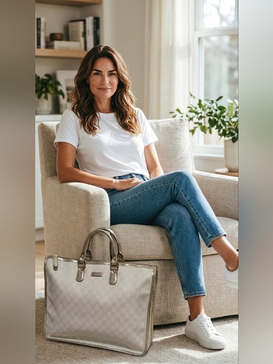 Gucci Handbags - Auth Gucci GG Supreme Joy PVC Leather Metallic Silver & White Tote/Handbag